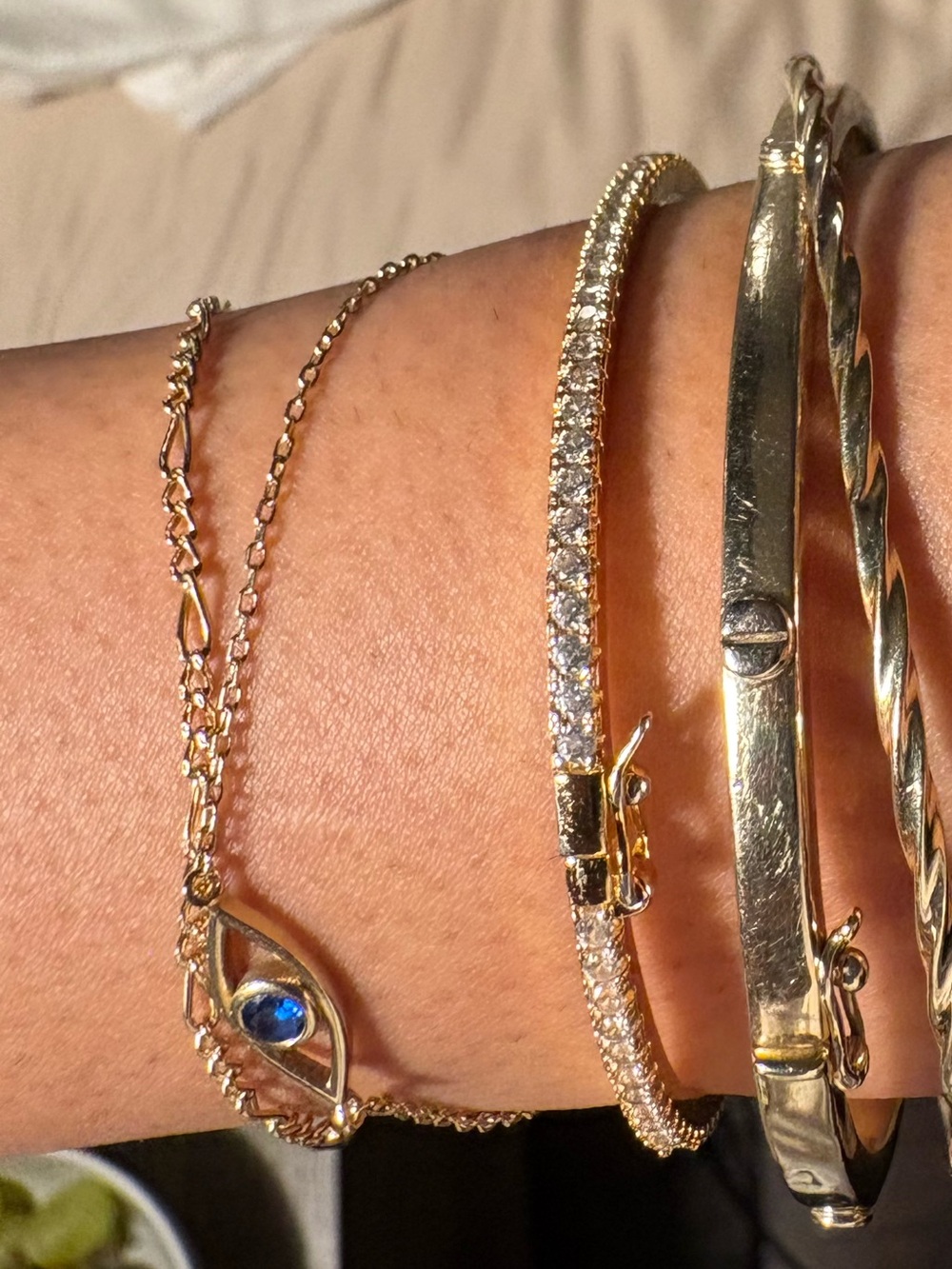 Moissanite tennis bangle, 14k gold plated over sterling silver!